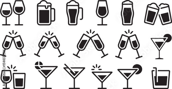 Fototapeta Line-style celebration drinks icon pack for bar and party visuals