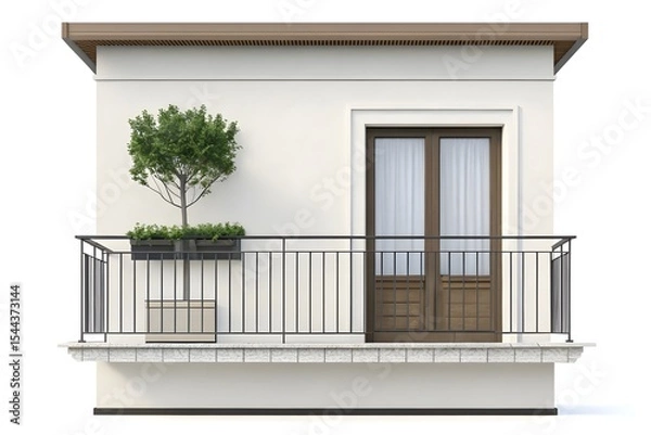 Fototapeta 3D Render of Isolated Balcony Icon with House and Outdoor Space Symbol