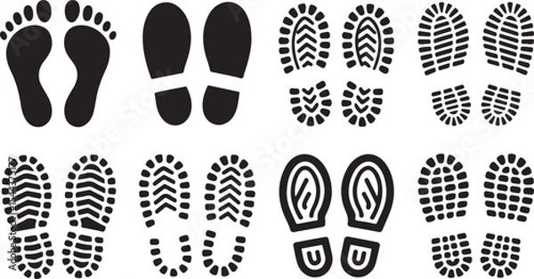 Fototapeta Vector path icons of footprints for fitness, trekking, and navigation guides