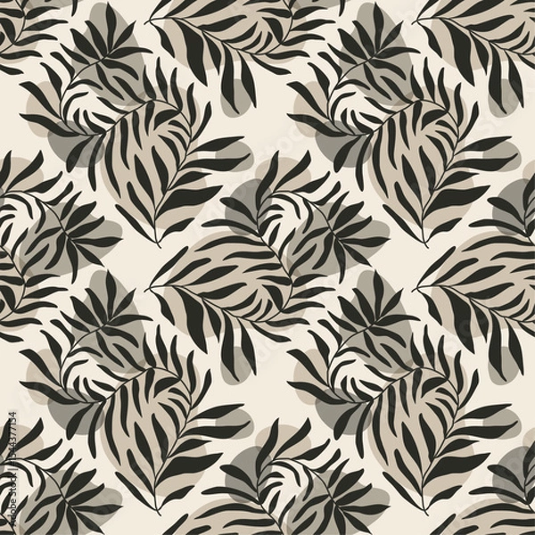 Fototapeta Trendy minimalist seamless botanical pattern with abstract creative hand drawn composition