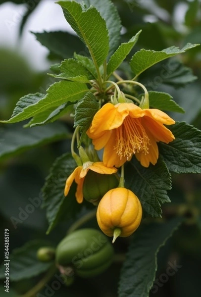 Obraz A Close-Up of Vibrant Yellow Flowers on a Lush Green Background