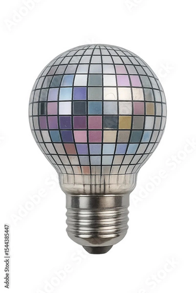 Fototapeta Disco Ball Light Bulb: An eye-catching studio shot captures a unique fusion of lighting and festivity, showcasing a disco ball reimagined as a light bulb.