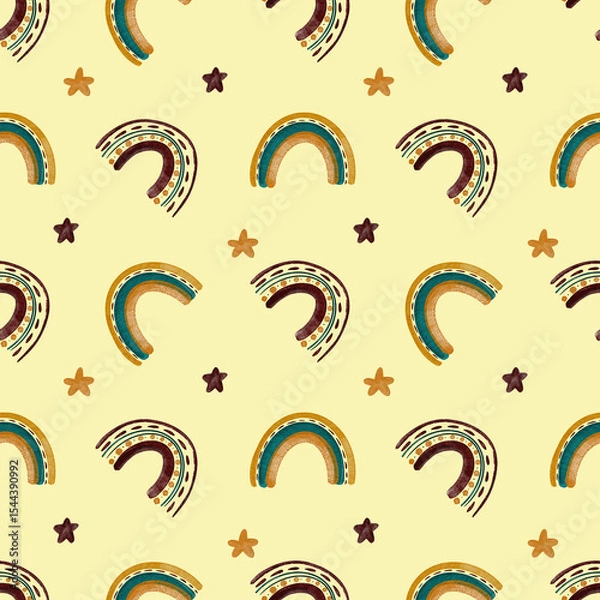 Obraz Seamless pattern with rainbows illustrations in boho style. Pattern for wallpapers, backdrops, kids textile. 