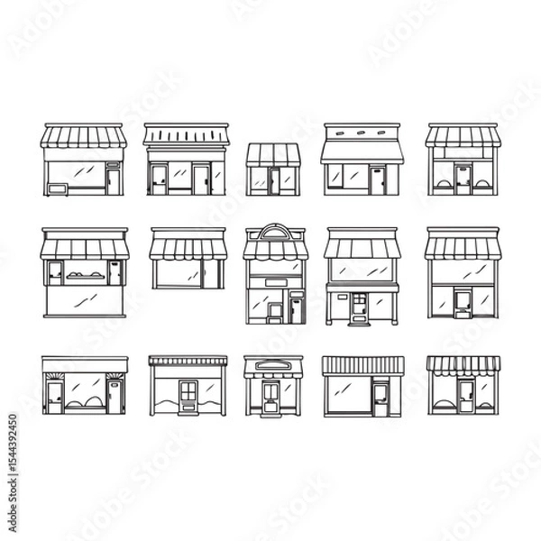 Obraz Collection of sixteen line art store fronts various styles