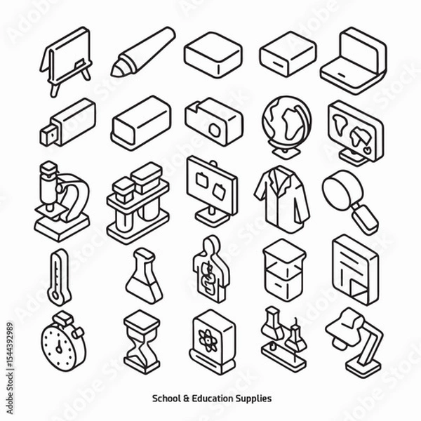 Obraz Back to School Isometric Line Icons – Science, Classroom & Study Supplies Set