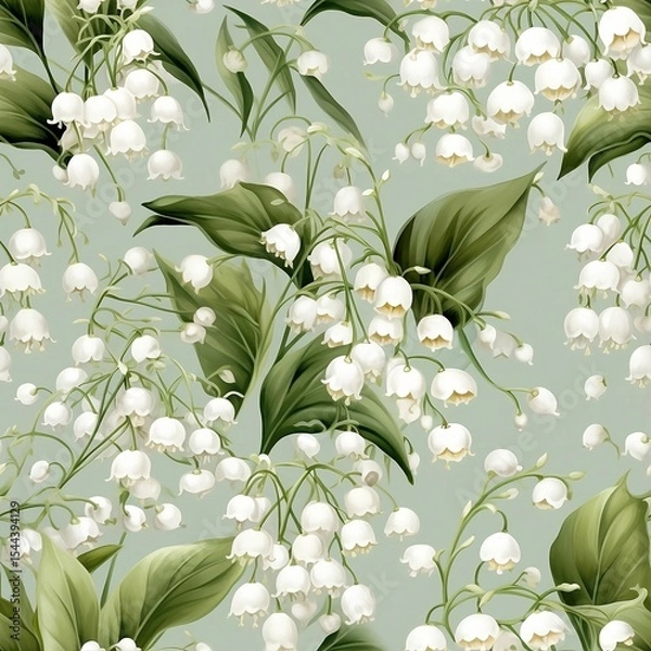 Fototapeta Elegant Lily of the Valley Floral Pattern Seamless Botanical Illustration for Design Projects