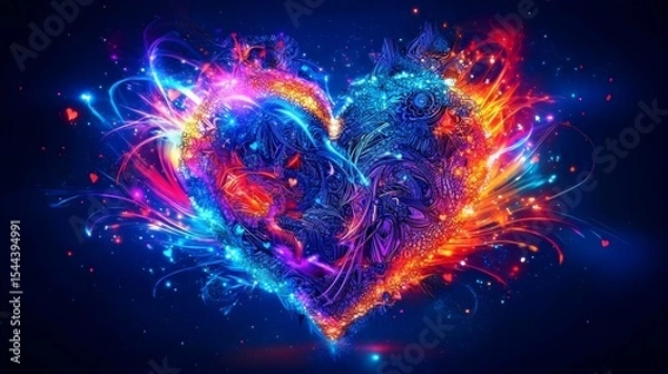Obraz Fiery heart fractal art, cosmic background, love concept