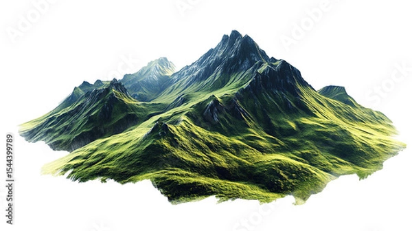 Obraz Vast mountain landscape with green-covered peaks, offering stunning natural scenery on transparent background. PNG