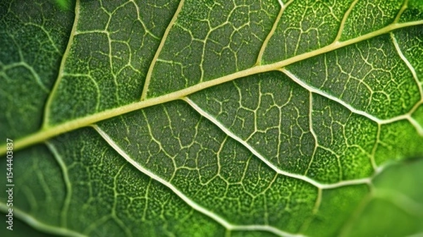 Fototapeta Close-up of a lush green leaf showing its intricate vein structure and texture