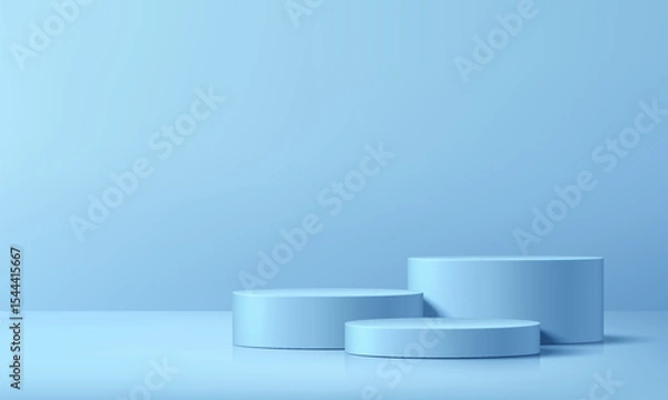 Obraz Blue round podium set 3D background in empty clean room. Black Friday sale. Abstract composition minimalist design. Studio display showroom stands product pedestal, Fashion stage showcase mockup scene
