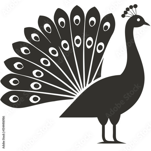 Obraz peacock, minimalist, silhouette, simple, iconic, sleek, modern, clean, elegant, bird, feathers, logo, monochrome, black and white