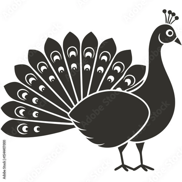 Obraz peacock, minimalist, silhouette, simple, iconic, sleek, modern, clean, elegant, bird, feathers, logo, monochrome, black and white
