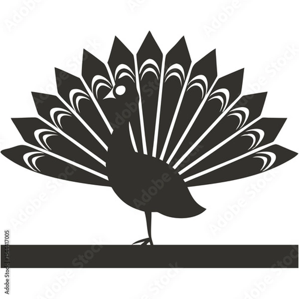 Obraz peacock, minimalist, silhouette, simple, iconic, sleek, modern, clean, elegant, bird, feathers, logo, monochrome, black and white