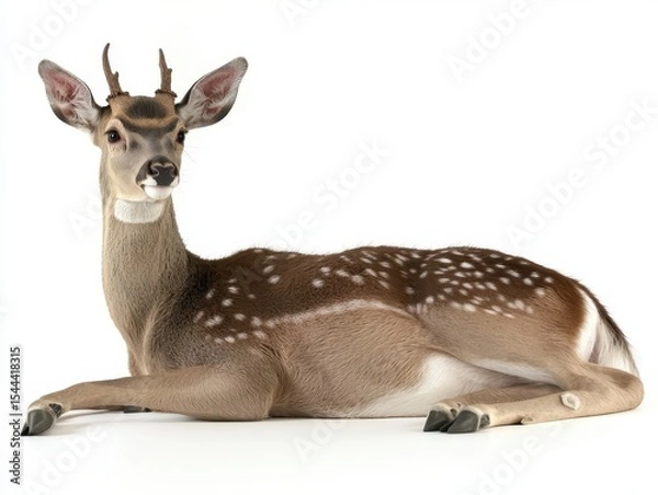 Obraz Young Fallow Deer Buck Lying Down on White Background