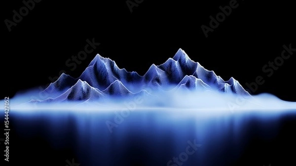Obraz Blue glowing mountain range, digital art, dark background, website header