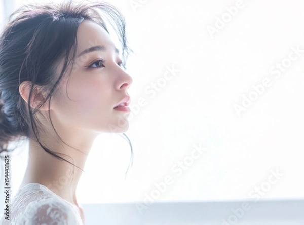 Obraz 白い光に包まれる横顔の女性