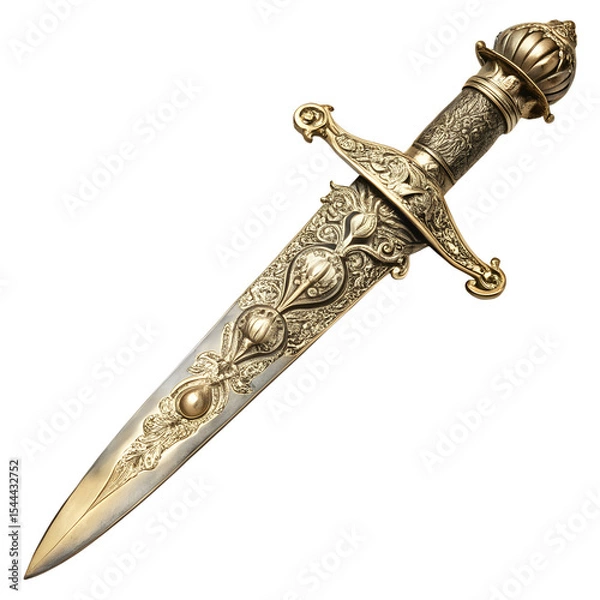 Obraz Ornate gold dagger isolated on transparent background