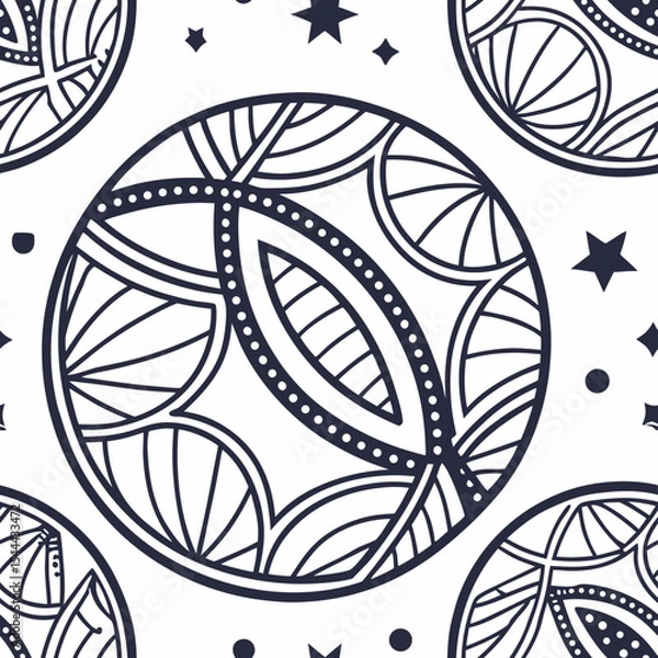 Fototapeta Abstract geometric doodles, monochrome, line-art style, seamless pattern design, suitable for backgrounds and packaging