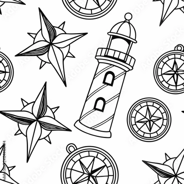 Fototapeta Abstract geometric doodles, monochrome, line-art style, seamless pattern design, suitable for backgrounds and packaging