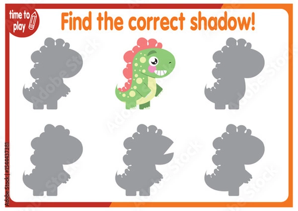 Fototapeta find the correct shadow shape. Kids educational puzzle. Funny little wild mammal cartoon character. Find the correct silhouette. Kids logic educational task. Vector