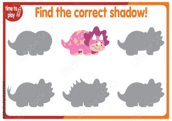 Fototapeta find the correct shadow shape. Kids educational puzzle. Funny little wild mammal cartoon character. Find the correct silhouette. Kids logic educational task. Vector