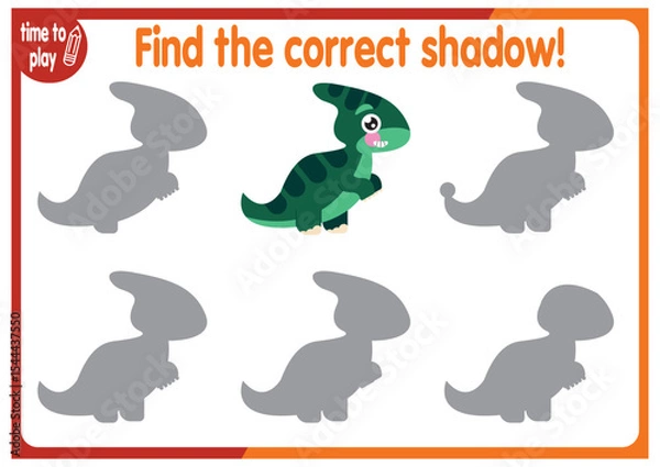 Fototapeta find the correct shadow shape. Kids educational puzzle. Funny little wild mammal cartoon character. Find the correct silhouette. Kids logic educational task. Vector