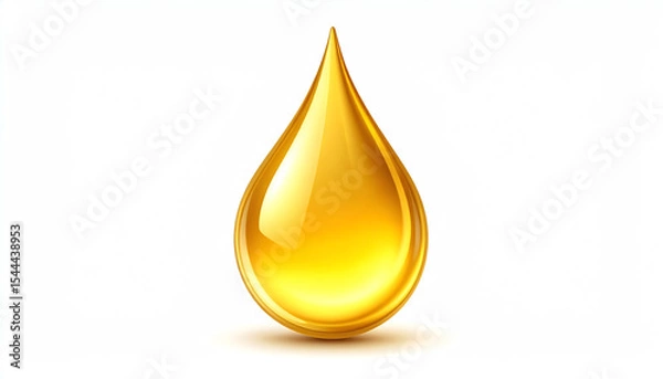 Obraz A glossy, golden droplet resembling oil, set against a clean white background, highlighting its smooth texture and vibrant color