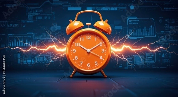 Fototapeta The Orange Clock Time is of the Essence Urgency Productivity Time Management Concept