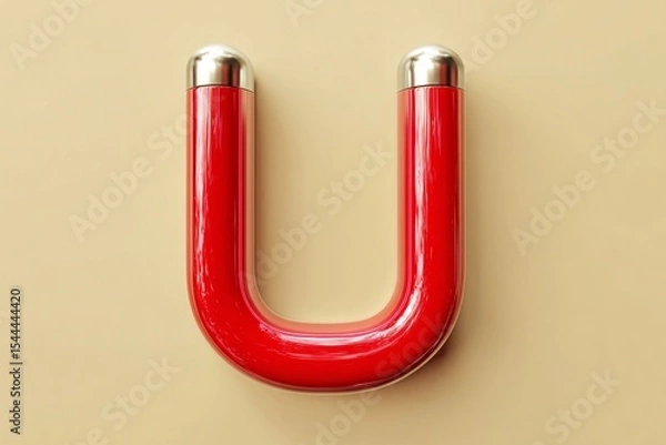 Obraz 3D red magnet icon, representing strength and versatility in a vibrant, simple 3D design.