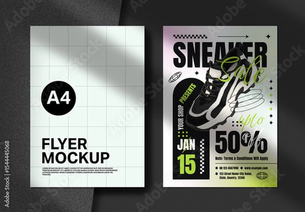 Fototapeta Dual Page A4 Flyer Mockup with Shadow Overlay