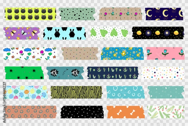 Obraz Set of icons for scrapbooking. Colorful cutout strips, sticky labels, and decorative tape strips. Collection of decorative elements.
