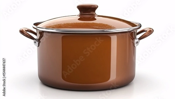 Obraz 3D realistic brown saucepan icon, placed on a white isolated background.