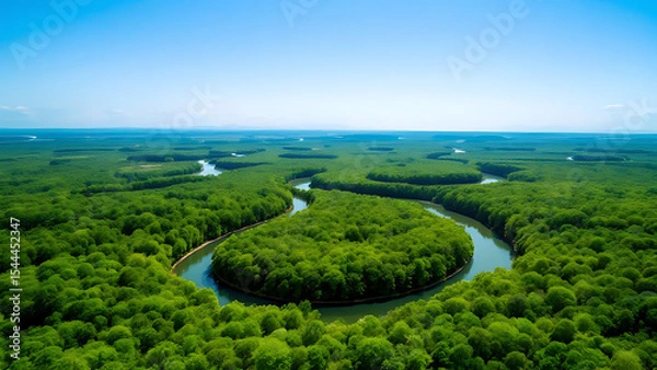 Obraz Bright Day Over River Curves in Tropical Jungle
