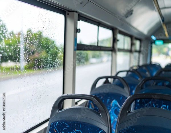Obraz from inside the bus, up close the bus windows are fogged up