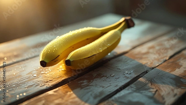 Obraz Fresh Dewy Bananas on Rustic Wood