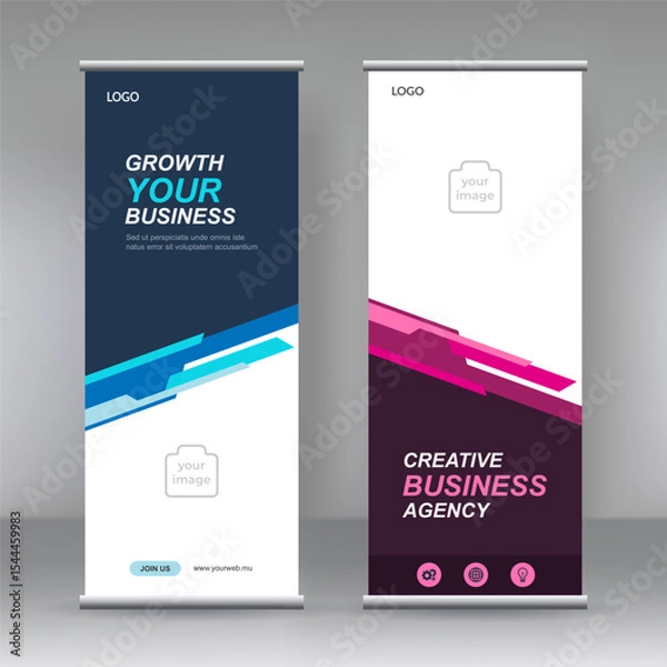 Fototapeta Vertical banner stand template design. Modern x-banner and flag-banner. 