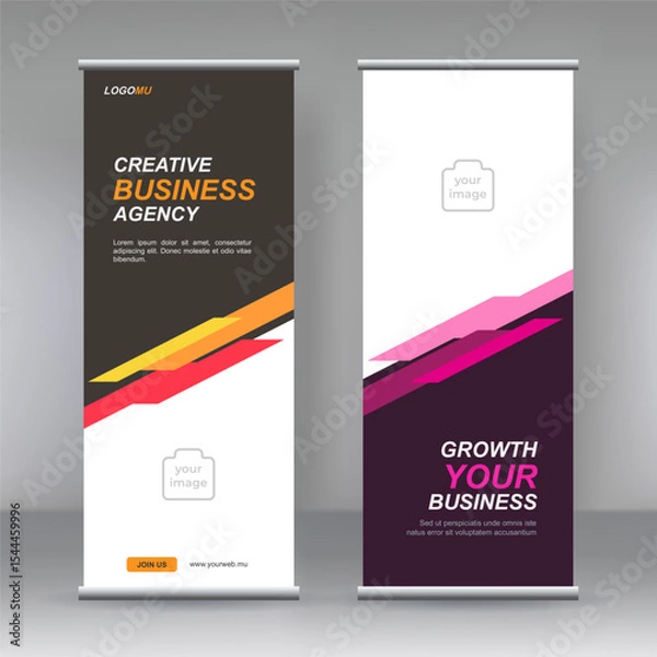 Fototapeta Vertical banner stand template design. Modern x-banner and flag-banner.