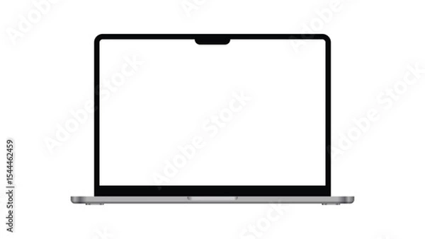 Fototapeta Modern dark metal thin frame laptop mockup. Realistic laptop front view. Blank screen display notebook. Opened computer screen.