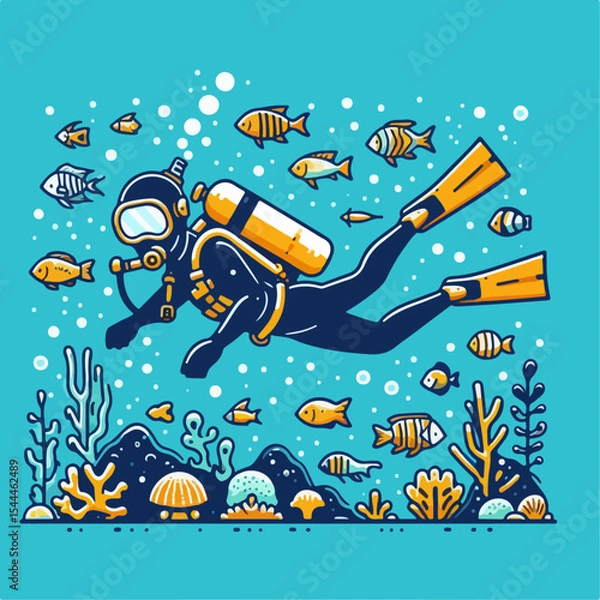 Fototapeta illustration of a person diving in the sea
