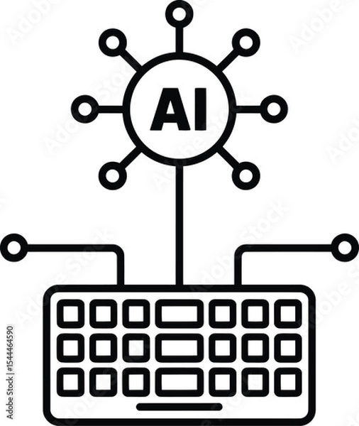 Fototapeta AI Input Icon – Keyboard Connected to Artificial Intelligence Node