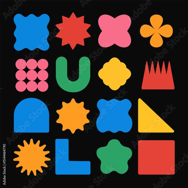 Obraz Set color figure pencil. Hand-drawn crayon design elements: round, square, and triangular shapes in a fun, kid-friendly style with ample copy space. 