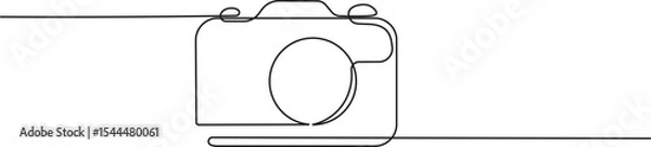 Fototapeta Camera icon in continuous line drawing style. Minimalist photo camera in black linear sketch isolated on white background. Vector illustration