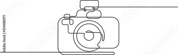 Fototapeta Camera icon in continuous line drawing style. Minimalist photo camera in black linear sketch isolated on white background. Vector illustration
