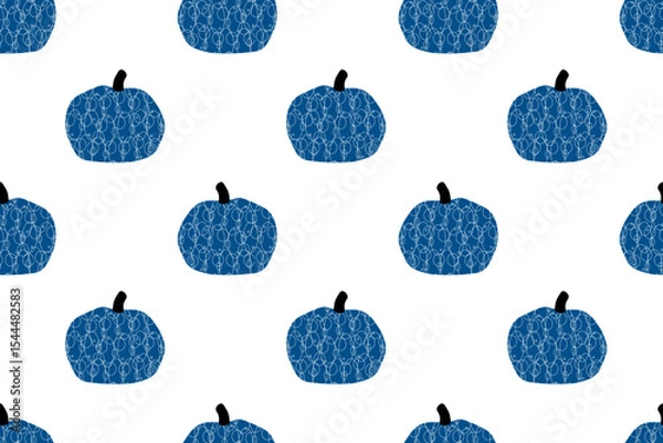 Obraz Halloween seamless  pattern, blue pumpkin with white circles on  white background. All Saints' Day. National international holiday. For backgrounds, wallpapers, textiles, packaging, or  website.