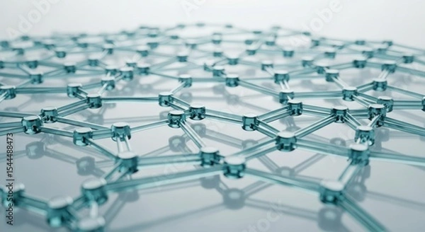 Fototapeta A detailed close up of a network structure with interconnected nodes and transparent connecting lines