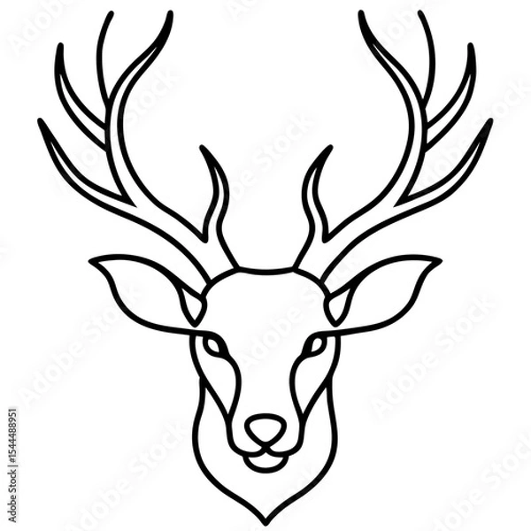 Fototapeta Minimalistic Deer Head Silhouette with Antlers – Thin Line Illustration
