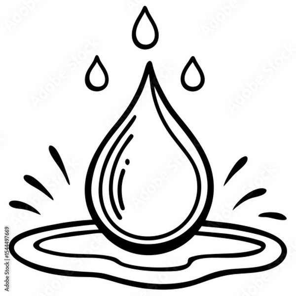 Fototapeta Raindrop Impact on Water Surface with Radiating Splash Lines – Line Art Illustration