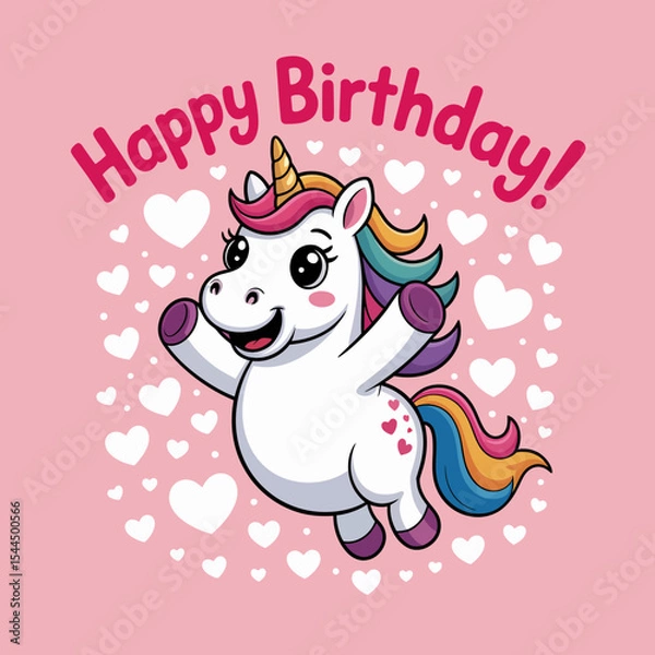 Fototapeta Happy Birthday Unicorn Jumping
