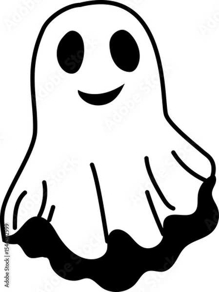 Obraz Cartoon smiling ghost with wavy body and no feet