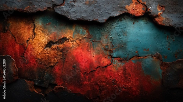 Obraz Rusty iron surface with cracks and rich patina, vintage industrial texture